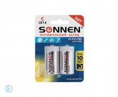 Батарейки КОМПЛЕКТ 2 шт., SONNEN Alkaline, С (LR14, 14А), алкалиновые, блистер